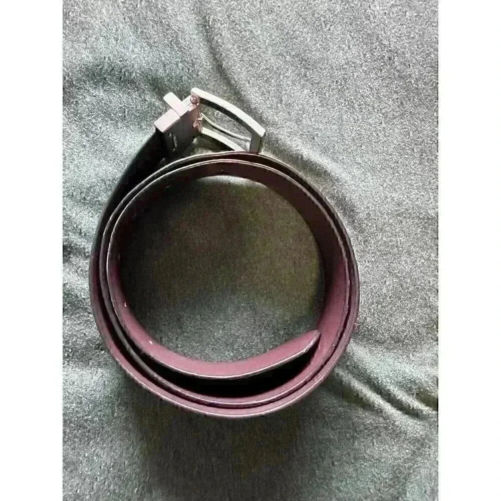 Calvin Klein black leather belt 42” x 1” wide brushed silver tone hardware